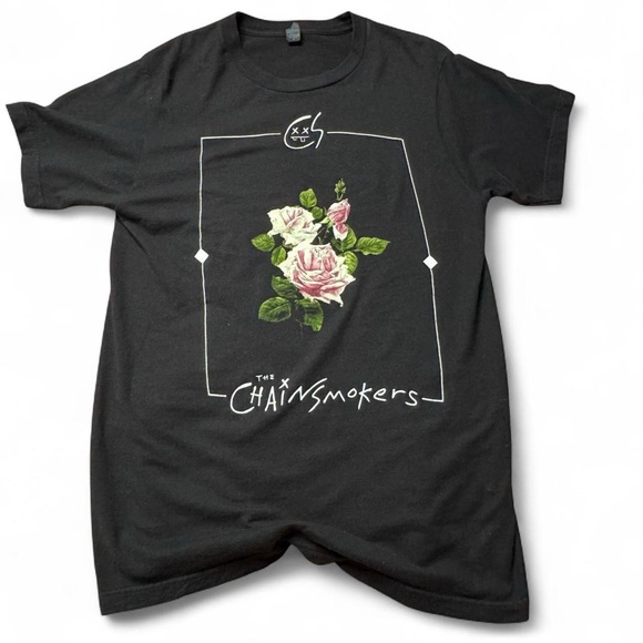 Tultex Tops - The Chainsmokers Graphic Tee Black Pink Floral Unisex Medium Band Shirt